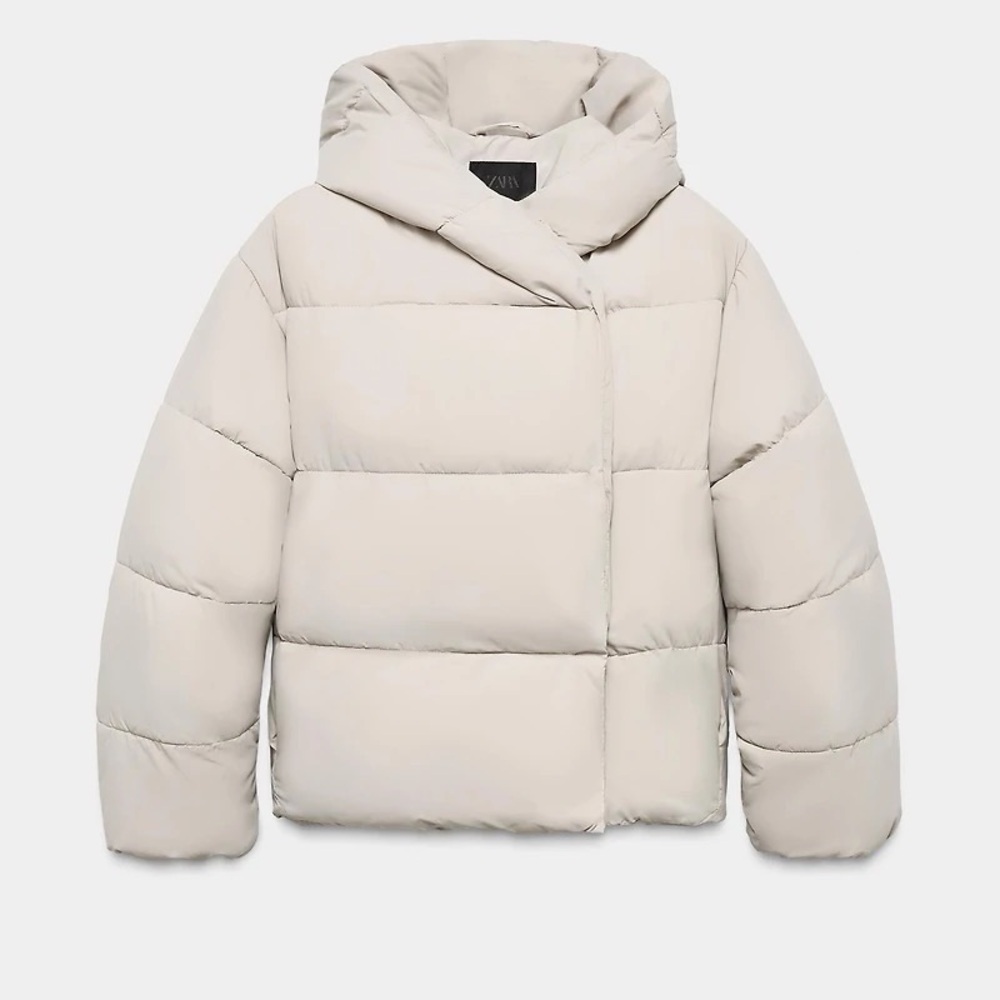 New Zara water repellent hooded puffer anorak in beige